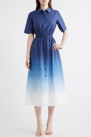 Anne Klein Short Sleeve Shirtdress in Distant Mountain Multi at Nordstrom, Size 10