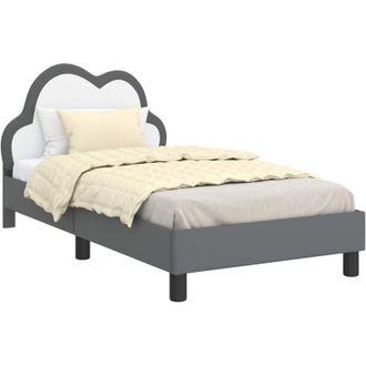 vidaXL Childrens Bed Frame with Headboard Light Grey 80 x 160 cm PU vidaXL