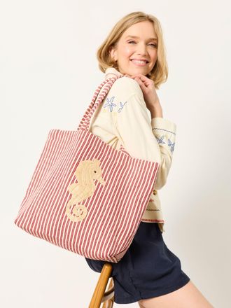 Fat Face FatFace Red Stripe Seahorse Tote Bag