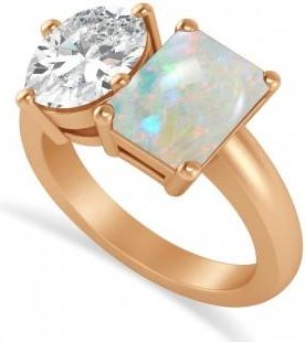 Allurez Emerald/Oval Diamond & Opal Toi et Moi Ring 18k Rose Gold (5.50ct)