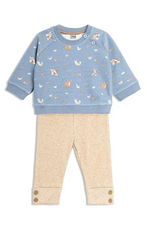 JoJo Maman B&eacute;b&eacute; Woodland Friends Sweatshirt & Leggings Set in Blue at Nordstrom, Size 3-6M