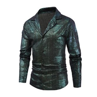 Generic Mens Fashion Sequin Casual Shirt with Shiny Lapel Performance Clothing for Stylish Wear 1202B