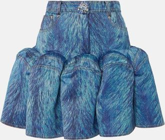 Area Embellished fur-printed miniskirt