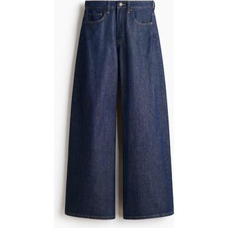 H&M Wide High Waist Jeans in Dark Denim Blue at Nordstrom, Size 14
