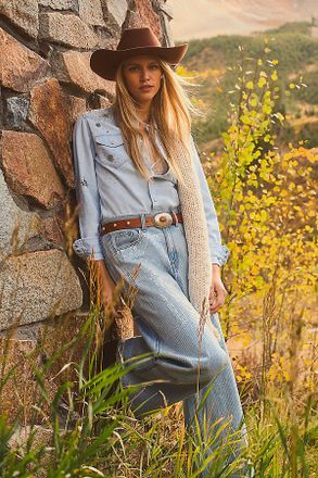 Mother All My Exes Embellished Denim Buttondown Shirt