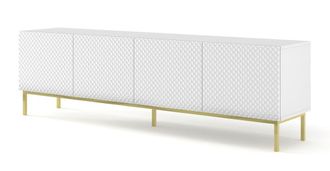 AKL FURNITURE Mueble para TV efecto madera Blanco y Dorado