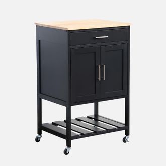 Sweeek Sweeek - Aparador De Cocina Con Encimera De Madera De Pino, Bendor, Negro, 56x46x90 Cm