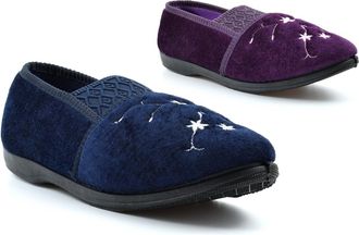 Generic Womens Slip On Slippers Ladies Joanna Slippers Size 3 Girls Slipper Carpet Slipper Size 8 Embroidery Embroidered Upper Centre Gusset Sizes 3-8 Purple/