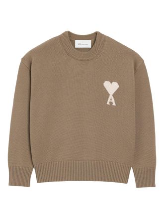 Ami Taupe Beige Intarsia Knit Sweater