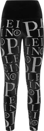 Philipp Plein Broeken, Dames, Zwart, M, Polyester, Velvet Leggings Stones All Over