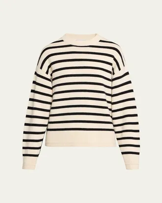 Maria McManus Cashmere and Cotton Stripe Ladder Stitch Crewneck Sweater