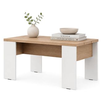 Dmora Mesa De Centro Riposto, Forma Rectangular, Tapa Marr&oacute;n, Estructura Blanca, 90x50x43h Cm Roble Marr&oacute;n Nodi