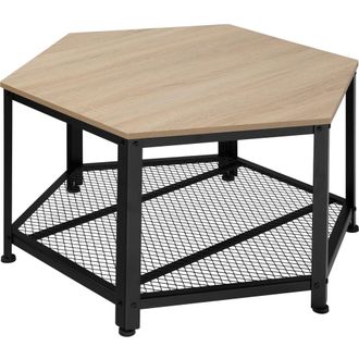 TecTake Mesa de centro hexagonal, 86,5 x 75 x 46,5 cm, madera clara