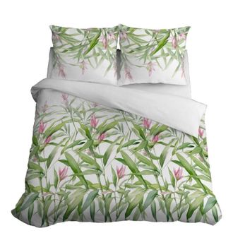 OEM Juego De Cama De Sat&eacute;n 220x200 Con Flores Y Hojas Verde Primavera