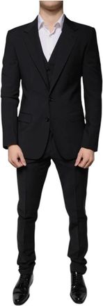 Dolce & Gabbana Zwart wollen Slim Fit 3-delig pak - Heren - Business pakken - Zwart - L - Wol - Kostuums