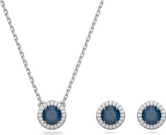 Swarovski Rhodium-Plated Constella Round Halo Set