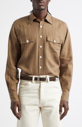 Drake's Western Linen Button-Up Shirt in Brown at Nordstrom, Size X-Large