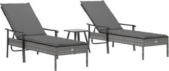 vidaXL Vidaxl - Tumbonas 2 Unidades Con Mesa Y Cojines Rat&aacute;n Sint&eacute;tico Gris
