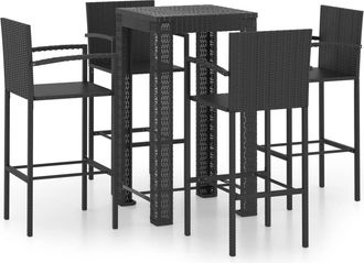 vidaXL Muebles De Bar De Jard&iacute;n 5 Pzas Rat&aacute;n Pe Reposabrazos Negro Vidaxl