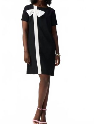 Joseph Ribkoff Bow Detail Short Sleeve Shift Dress In Black/vanilla