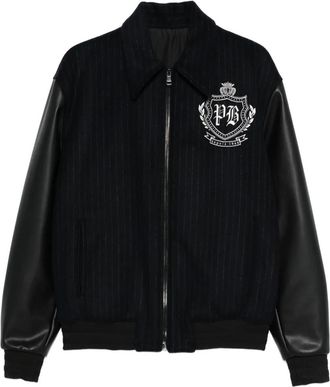 Balmain pinstripe-print panelled bomber jacket - Black