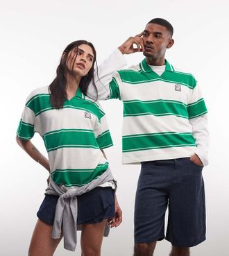 Reebok Polo in maglia a righe bianco sporco e verde - In esclusiva per ASOS