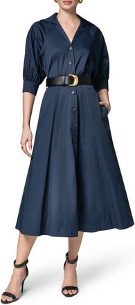DKNY Belted Stretch Cotton Midi Shirtdress in Night Sky at Nordstrom, Size 12