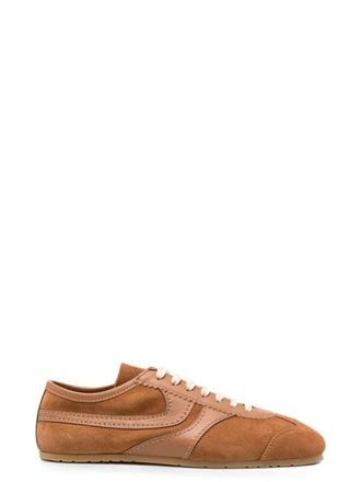 Dries Van Noten Dries Van Noten Uomos Sneakers in pelle di vitello scamosciata marrone chiaro, caratterizzate da una silhouette bassa, chiusura con lacci e suola piat