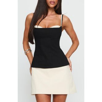 Princess Polly Mariselle Layered Cotton Corset Minidress in Black /Cream at Nordstrom, Size 12