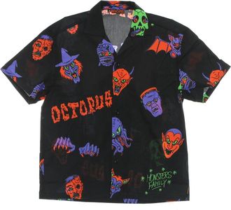 Octopus Halloween Monsters Familie Shirt Zwart/Paars - Heren - Korte mouwen Overhemden - Zwart - L - Katoen - Overhemden