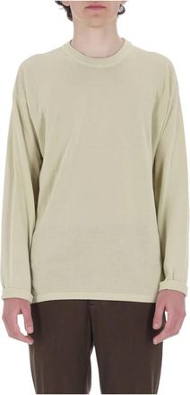 Roberto Collina Maglia girocollo in crepe di cotone - Heren - Longsleeves - Groen - M - Katoen - Tops