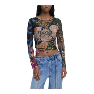 Desigual Long Sleeve T-Shirts, female, Multicolor, S, Blue Printed Long Sleeve T-Shirt