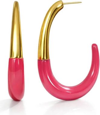 Gold & Honey Womens J Hoop Earrings In Pink Flamingo
