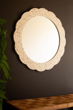Kalalou Round Framed Capiz Shell Mirror