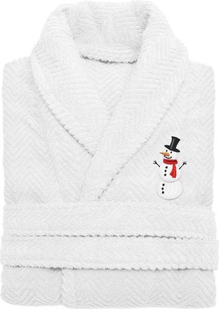 Linum Home Textiles Herringbone Weave Embroidered Holiday Bath Robe