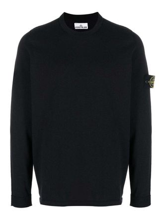Stone Island Blue Crewneck Sweatshirt With Logo Patch