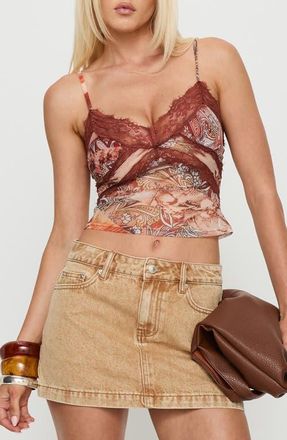 Princess Polly Loraleigh Mix Print Lace Trim Camisole in Orange Multi at Nordstrom, Size 12
