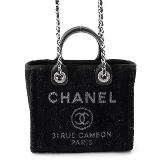 Chanel Black Tweed Leather Tote Bag (Pre-Owned)