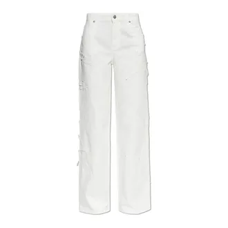 Blumarine Straight Jeans, female, White, Size: 2XS Jeans with Lace Inserts