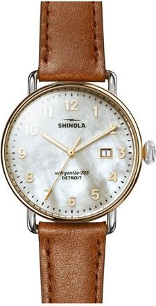 Shinola Canfield Leather Strap Watch, 38mm in White Mother Of Pearl at Nordstrom
