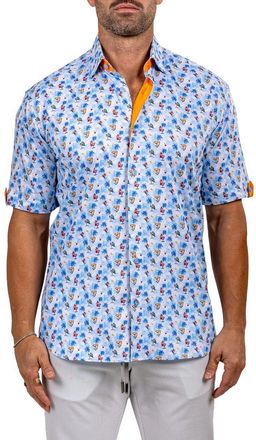 Maceoo Galileo Marthy Short Sleeve Button-Up Shirt in Blue at Nordstrom, Size 5