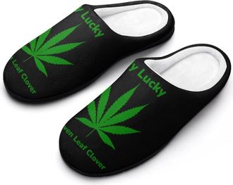 Generic Lucky Irish Weed Mens House Slippers Memory Foam Washable Cotton Slip on Home Shoes