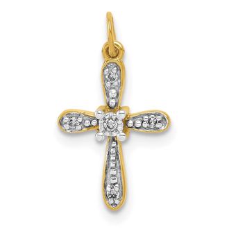 Diamond2Deal 14k Yellow Gold and Rhodium.03ct. Diamond Cross Charm Pendant