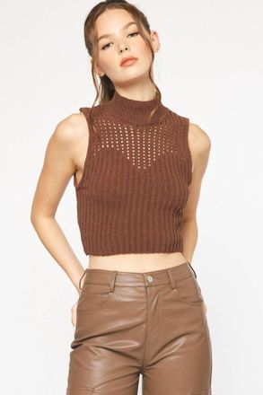 Entro Chenille Mock Neck Sweater Vest In Chocolate