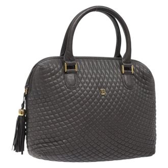 Bally Vintage Handbag Quilted Leather Gray Leather Handbag (Pre-Owned)