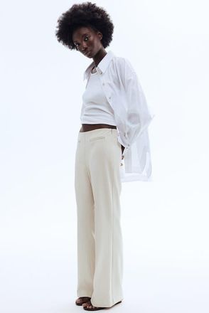 H&M Bootcut Twill Trousers in Light Beige at Nordstrom, Size 14