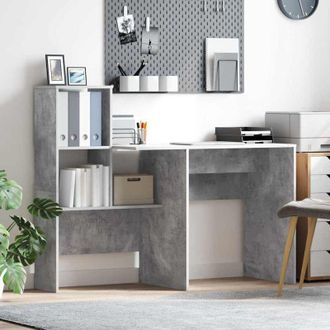vidaXL vidaXL Scrivania con lo scaffale Grigio cemento 131.5 x 50 x 106.5 cm