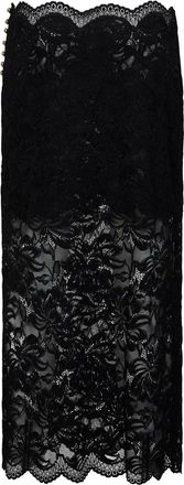 Paco Rabanne Womens Midi Skirt Black Floral Lace Polyamide