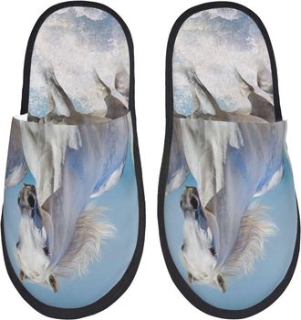 Generic Horses Running Through The Water Men Women Shoes Fuzzy House Shoes Soft House Slippers For Indoor Outdoor Winter M