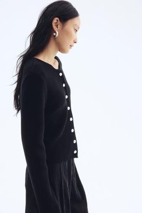 H&M Rib-knit Cotton Cardigan in Black at Nordstrom, Size Xx-Small